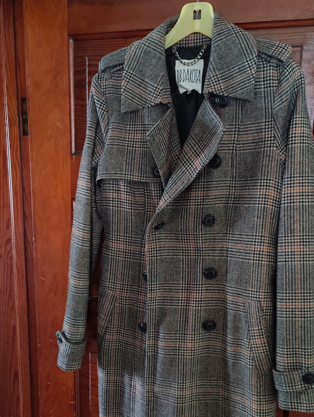 BB Dakota Women's en’s Gray Plaid Trench Coat
